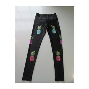 Goldsheep Black Leggings Clothing Multicolor Pineapple Women's Medium